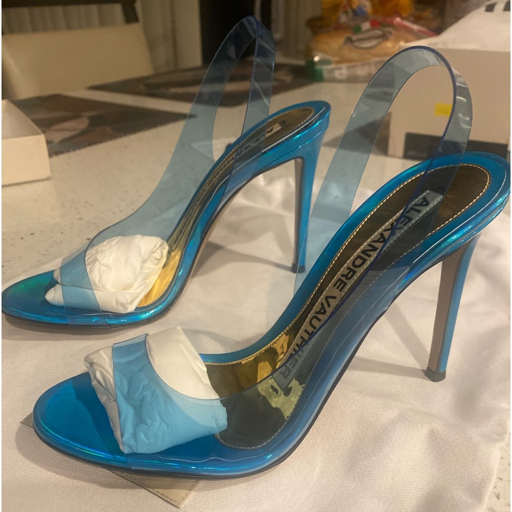Alexandre Vauthier Transparent Turquoise Blue Slingback Heels US Size6 MSRP $725